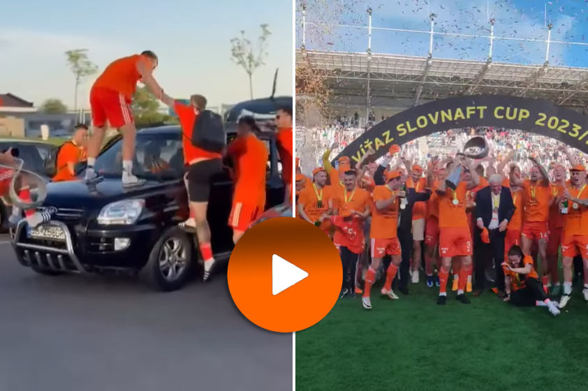 VIDEO: Futbalisti Ružomberka pri pohárových oslavách na aute ich spoluhráča