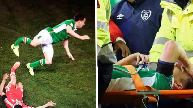 Hororový moment: Obranca Írska Seamus Coleman a jeho desivá zlomenina nohy v zápase s Walesom! (VIDEO)