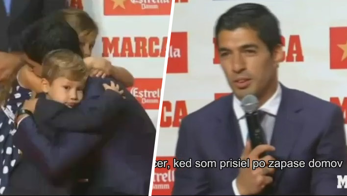 Milé zábery z odovzdávania zlatej kopačky Suarezovi. Jeho syn sa ho spýtal, prečo včera nedal gól! (TITULKY)