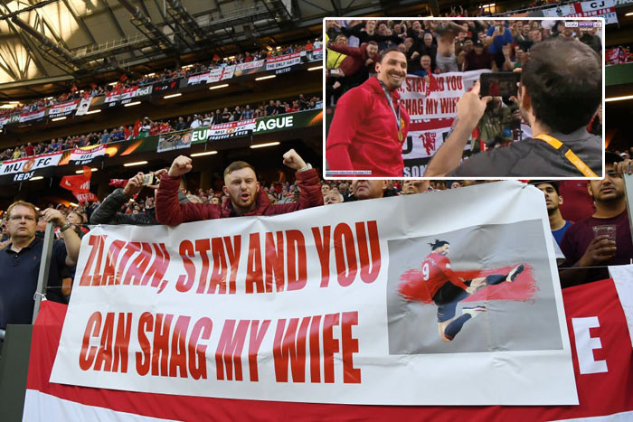 Zostaň v Manchestri a môžeš si užiť s mojou ženou. Transparent fanúšika rozosmial aj Ibrahimoviča! (VIDEO)