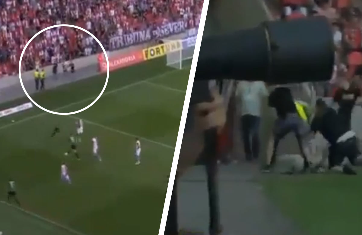 Fanúšikovia Slavie napadli vlastného usporiadateľa počas zápasu. Bol to Sparťan! (VIDEO)