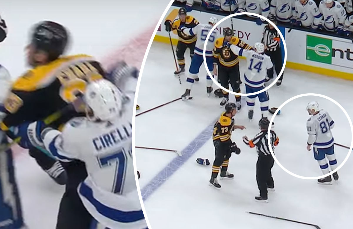 Zákerný krosček na Cháru strhol hromadnú bitku. Okrem kapitána Bruins sa bil aj Černák (VIDEO)