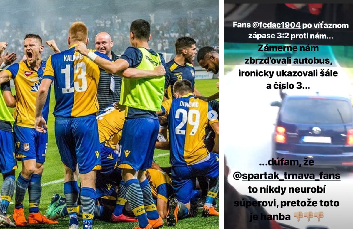 Fans Dunajskej Stredy blokovali autobus Trnavy a vysmievali sa im z prehry! (VIDEO)