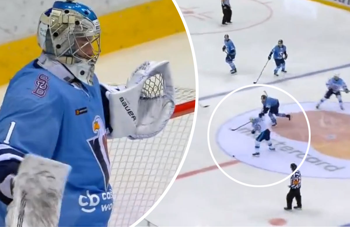 Marek Čiliak sa musel červenať: Brankár Slovana dostal v KHL gól od polovice klziska! (VIDEO)