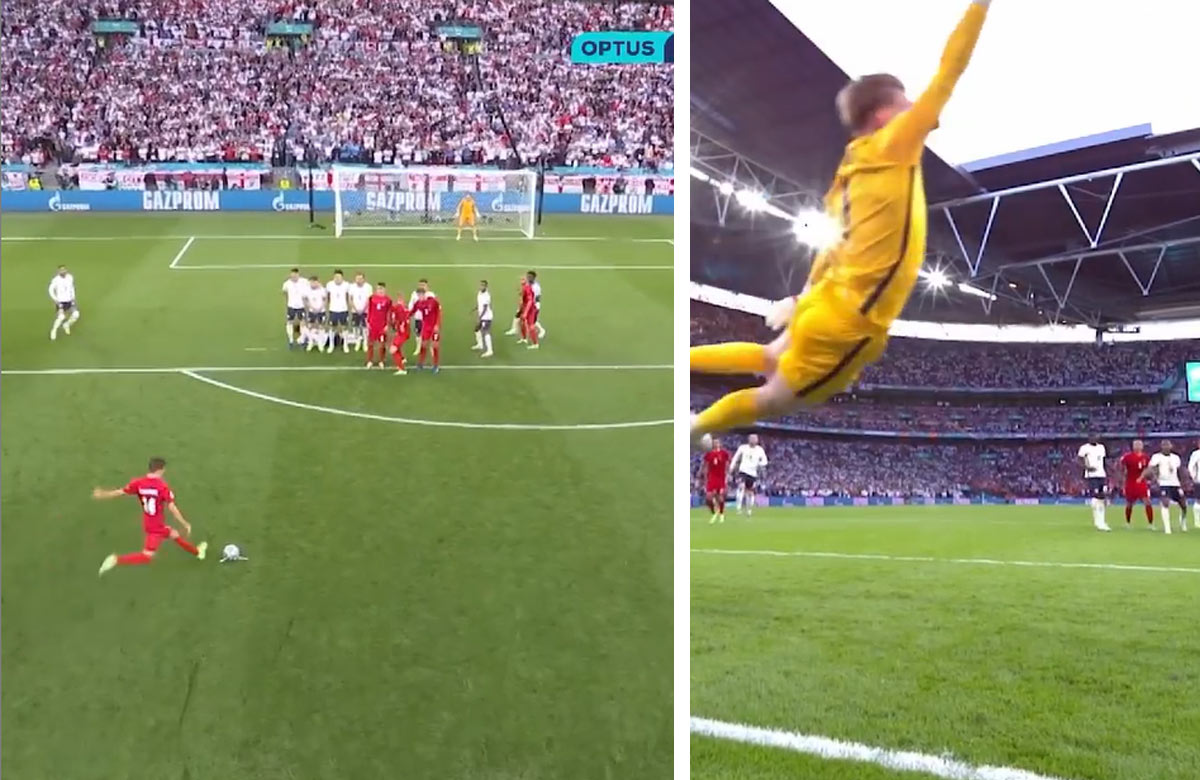 Fantastický gól Dánska z priameho kopu proti Anglicku (VIDEO)