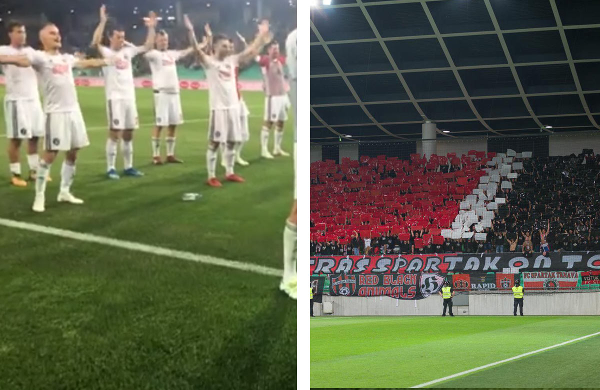 Ďakovačka hráčov Spartaka Trnava s fanúšikmi po triumfe v Slovinsku (VIDEO)