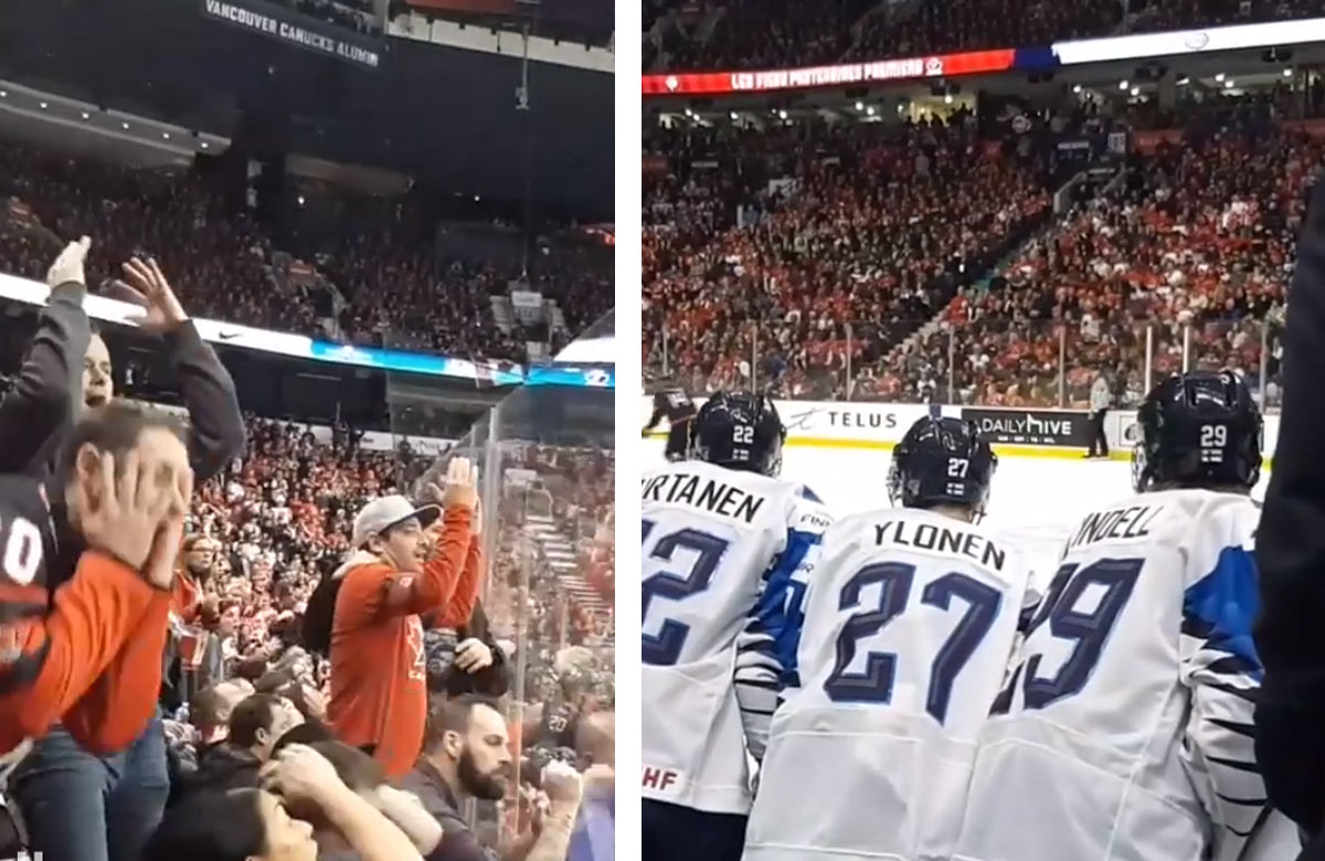 Dve totálne odlišné emócie v jednom zábere. Fanúšikovia Kanady vs striedačka Fínska! (VIDEO)
