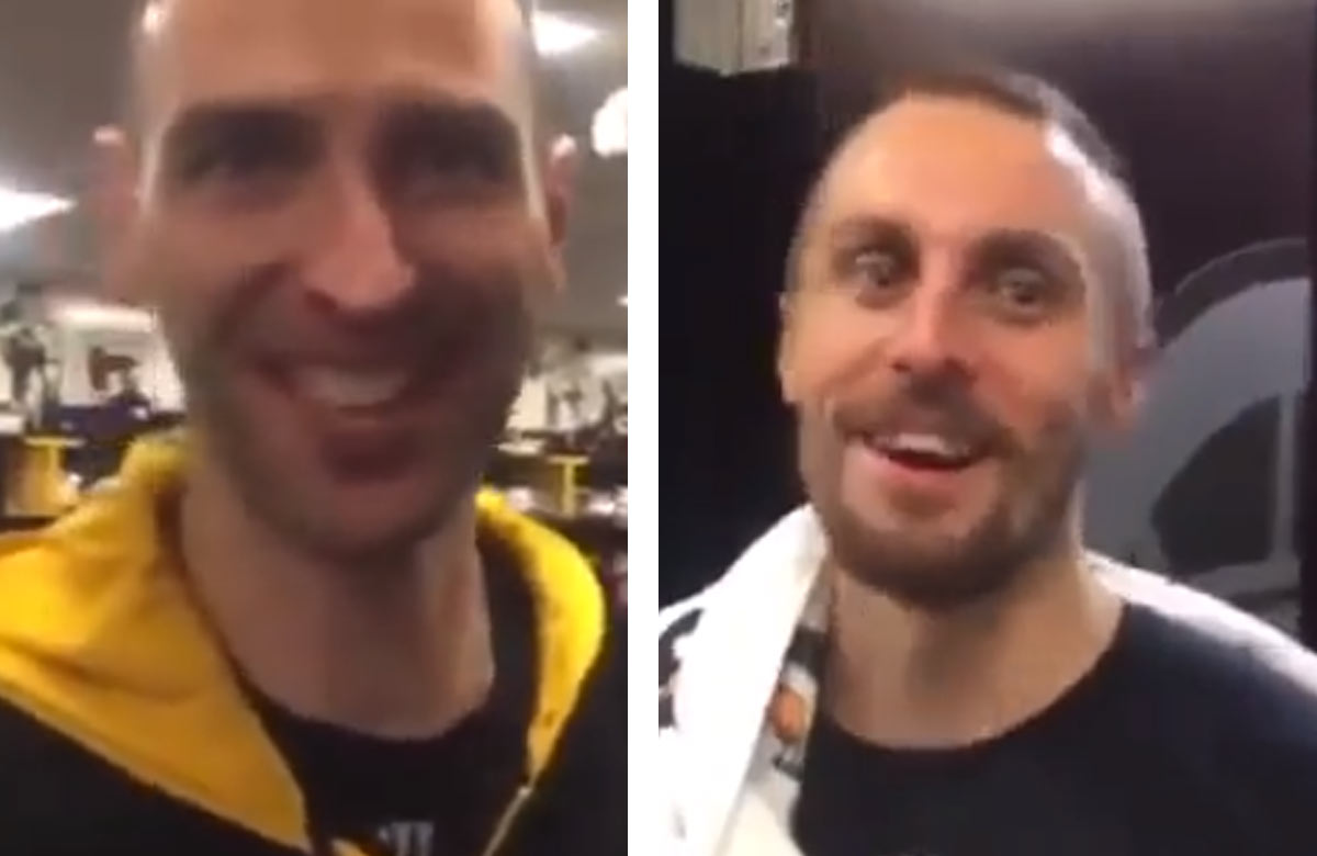 Exkluzívne zábery zo šatne Bostonu Bruins. Zdeno Chára a Jaro Halák preberajú víťazný zápas! (VIDEO)