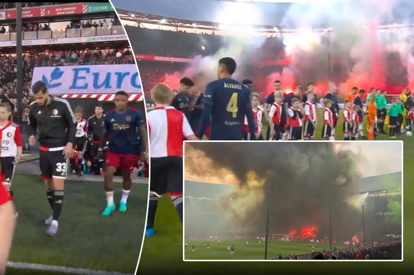Derby Feyenoordu s Ajaxom museli prerušiť. Fanúšikovia takmer podpálili štadión