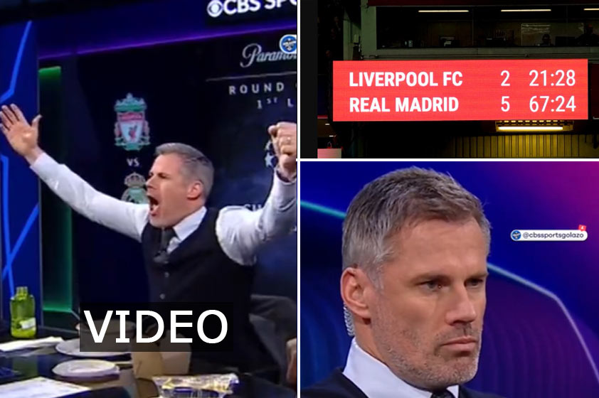 Reakcie Jamieho Carraghera na priebeh duelu medzi Liverpoolom a Realom bavia internet