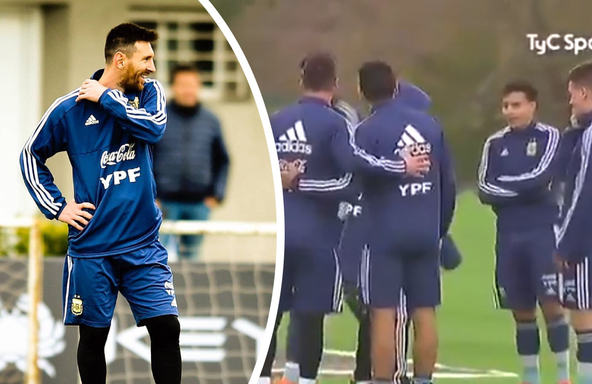 Messi to na tréningu Argentíny nemá jednoduché. Spoluhráči sa s ním chcú fotiť! (VIDEO)