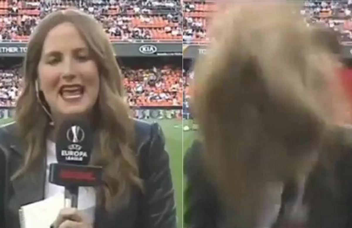 Španielska reportérka na zápas Valencie s Arsenalom tak skoro nezabudne! (VIDEO)
