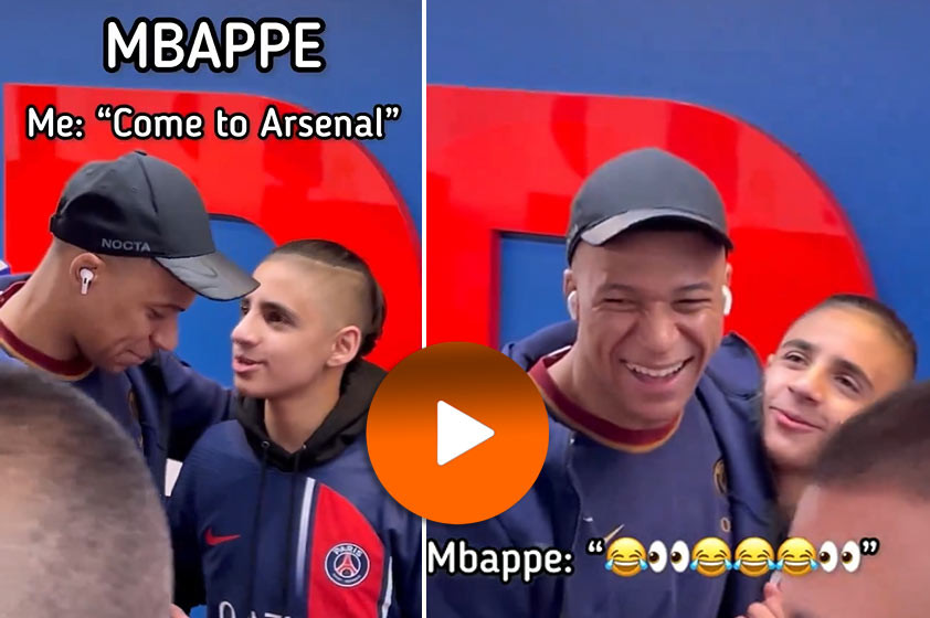 VIDEO: Fanúšik žiadal Mbappého, aby prišiel do Arsenalu. Reakcia Francúza je hitom internetu