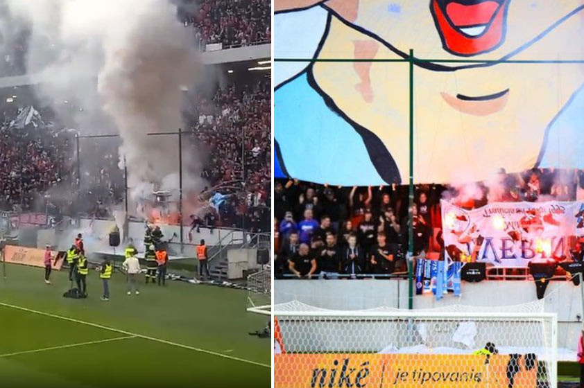 VIDEO: Hrozivé zábery zo sektora Trnavy. Čo spôsobilo požiar v úvode derby?