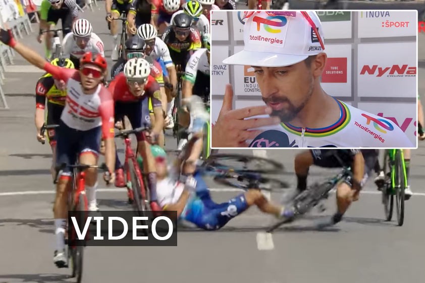 Nepríjemný pád Petra Sagana v záverečnom špurte na Majstrovstvách Slovenska