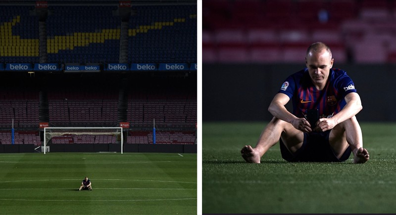 Iniesta po jeho poslednom zápase za Barcelonu sedel ešte o jednej v noci pri stredovom kruhu na Nou Campe! (VIDEO)