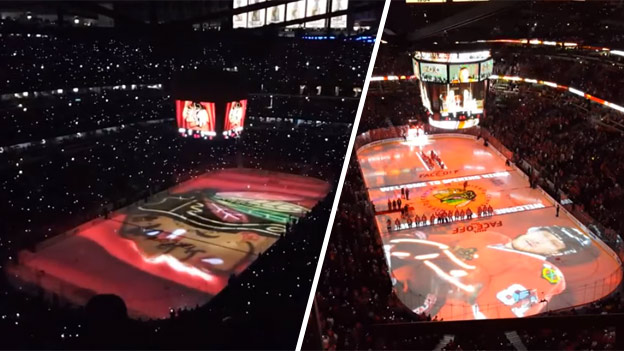 Parádna 3D projekcia pred úvodným zápasom Chicaga v novej sezóne. Na ľade svietil aj Marián Hossa s Pánikom! (VIDEO)