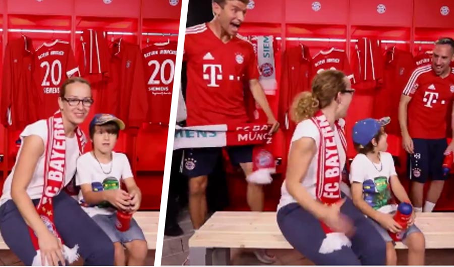 Thomas Müller s Franckom Ribérym skákali do záberu nič netušiacim fanúšikom Bayernu, ktorí sa fotili na štadióne! (VIDEO)