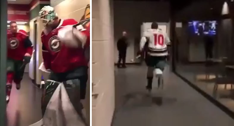 Perfektná tradícia hokejistu Minnesoty pred zápasom. Na ľad šprintuje zo šatne na ľad! (VIDEO)