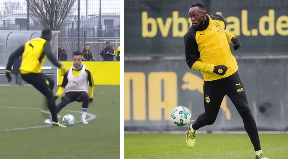 Usain Bolt na prvom tréningu Dortmundu: Súperovi nasadil jasličky, strelil pohotový gól hlavičkou a premenil penaltu! (VIDEO)