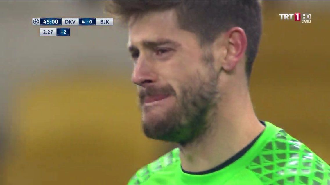 Brankár Besiktasu sa rozplakal, keď dostal gól na 4:0 v prvom polčase proti Dynamu Kyjev! (VIDEO)
