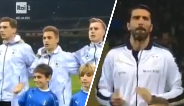 Talianski fanúšikovia začali bučať na hymnu Nemecka. Legendárny Buffon to rýchlo ukončil a začal tlieskať! (VIDEO)