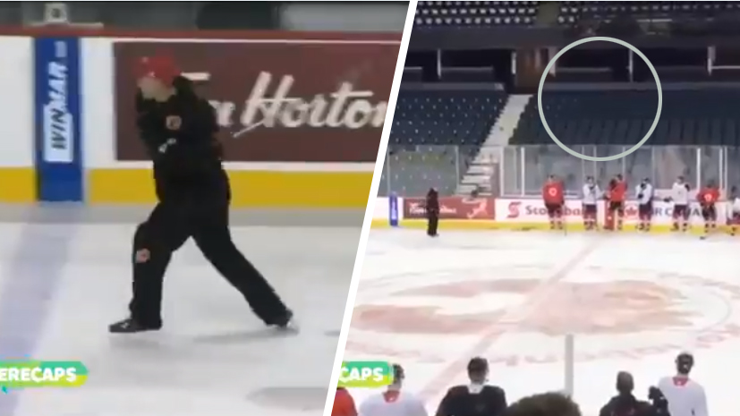 Na tréningu Calgary bolo veselo: Hrivík sledoval, ako ich tréner vynadal hráčom a od nervov hodil hokejku na tribúne! (VIDEO)