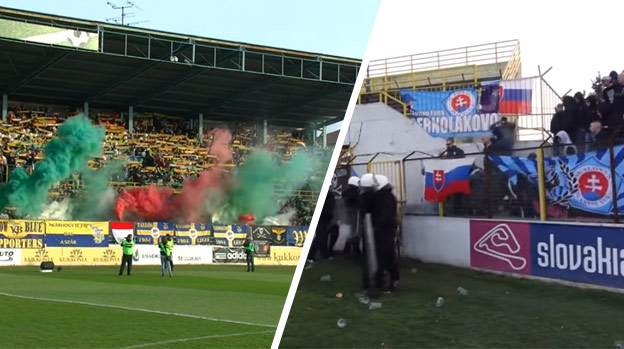 Fanúšikovia Dunajskej Stredy zapálili svetlice vo farbách Maďarska, Slovanisti potom zareagovali! (VIDEO)