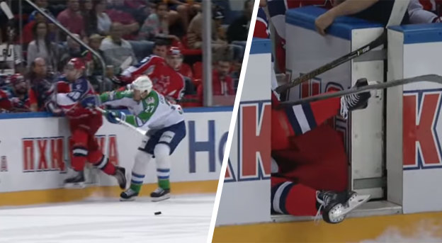Desivé zranenie v KHL: Obranca CSKA Moskva nešťastne narazil do otvorených dvierok na striedačke! (VIDEO)