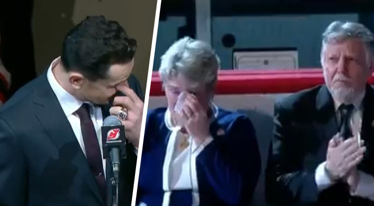 Dres Patrika Eliáša vyvesili pod strechu štadióna v NHL. Pri ďakovnej reči so slzami v očiach po česky ďakoval rodičom! (VIDEO)