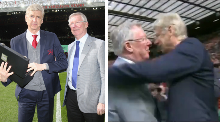 Krásne gesto Manchestru United k Wengerovi. Pred zápasom ho s darčekom prekvapil samotný Alex Ferguson! (VIDEO)