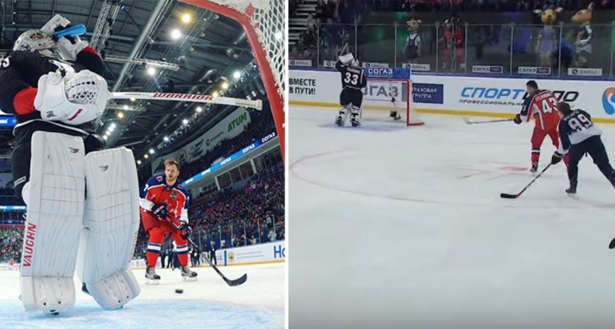Český brankár parádne pobavil v dnešnom All-Star KHL: Pri nájazde napodobnil Gavrilova, ktorý zabudol na hru a pil vodu! (VIDEO)