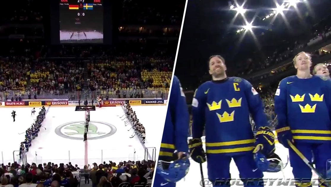 Hokejistom Švédska pustili po triumfe nad Nemeckom iba polovicu hymny. Nakoniec ju dospievali fanúšikovia! (VIDEO)
