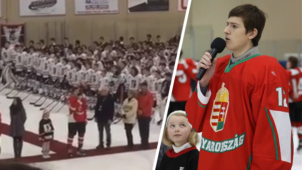 Megaborec! 15-ročný maďarský hokejista po zlyhaní techniky na turnaji v Kanade sám zaspieval hymnu! (VIDEO)