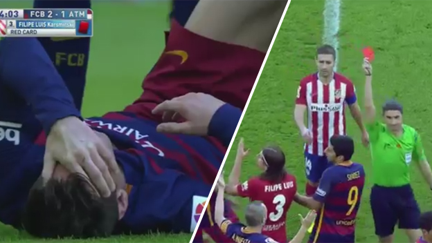 Brutálny zákrok Filipe Luísa na koleno Messiho, rozhodca ho okamžite vylúčil! (VIDEO)