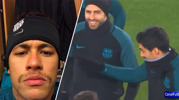 Neymar si pred zápasom s PSG nechal narásť fúzy. Na tréningu ho potom zbadal Luis Suarez a vybuchol od smiechu! (VIDEO)