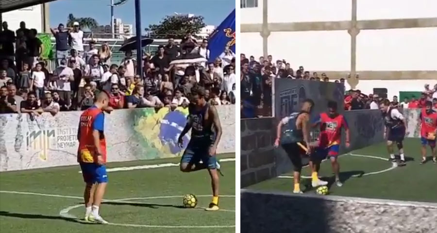 Neymar a Gabriel Jesus si zahrali malý futbal proti amatérom. Sledujte, aké parádny kúsky predviedli pre fanúšikov! (VIDEO)