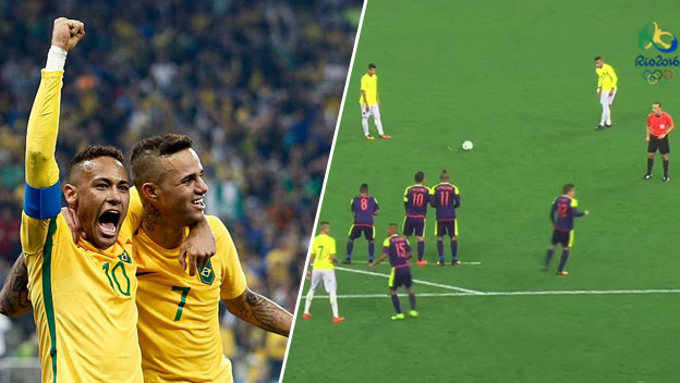 Neymar a jeho parádny priamy kop vo štvrťfinále olympijského turnaja proti Kolumbii! (VIDEO)