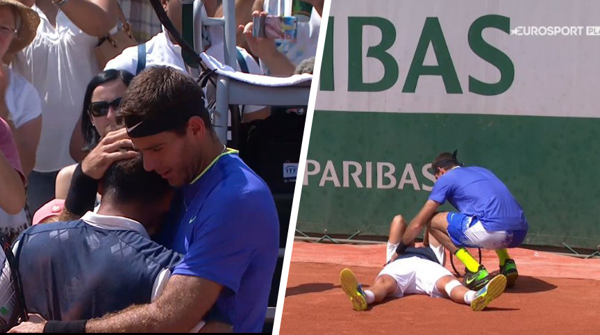 Úžasný športový moment na Roland Garros: Španiel Almagro sa rozplakal po obnove zranenia kolena, súper Del Potro ho prišiel utešiť a objal ho! (VIDEO)
