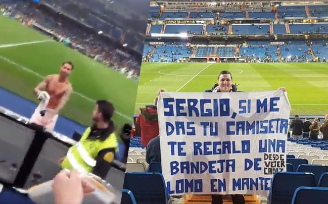 Najbizarnejšia výmena dresu: Fanúšik s transparentom ponúkol Ramosovi za jeho dres svoj obed! (VIDEO)