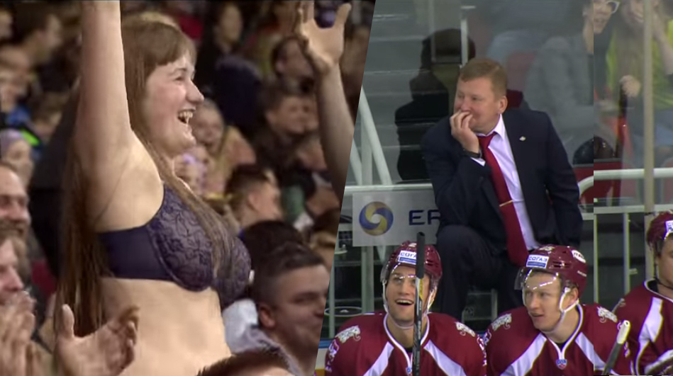 Fanúšička Dinama Riga sa poriadne odviazala, smiali sa aj hráči a tréner na striedačke! (VIDEO)