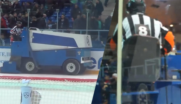 V KHL je možné naozaj všetko: Rozhodca cez prestávku musel šoférovať rolbu! (VIDEO)