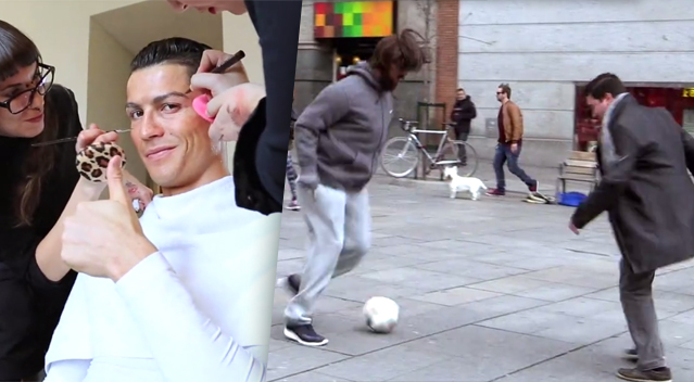 Cristiano Ronaldo ako bezdomovec hrá futbal na ulici v Madride (Celé Video)