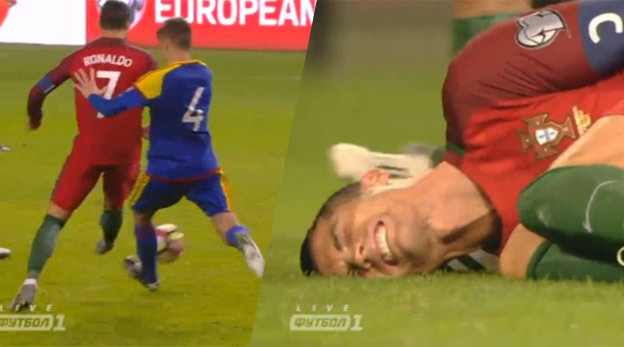 Futbalista Andorry surovým zákrokom takmer zranil Cristiana Ronalda! (VIDEO)