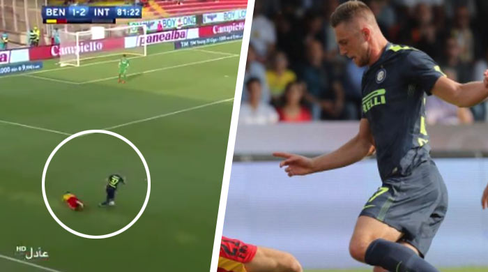 Fanúšikovia Interu ho milujú: Nekompromisný bodyček Milana Škriniara proti útočníkovi Beneventa baví internet! (VIDEO)