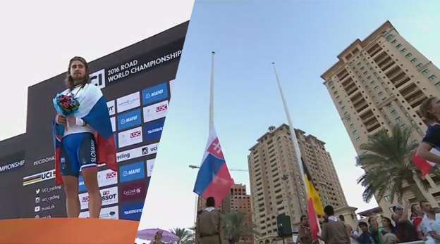 Peter Sagan a slovenská hymna po obhajobe triumfu na Majstrovstvách Sveta! (VIDEO)