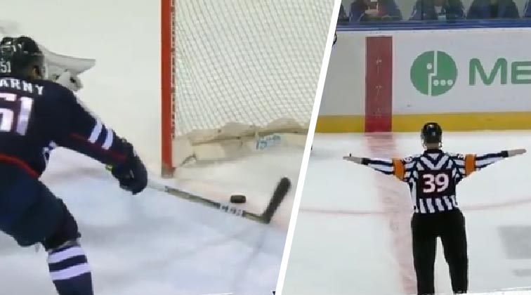 Neuveriteľné šťastie Slovana v KHL. Ivan Švarný zastavil puk na bránkovej čiare! (VIDEO)