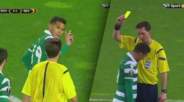 Futbalista Sportingu po góle zobral rozhodcovi sprej a označil miesto svojho gólu! (VIDEO)