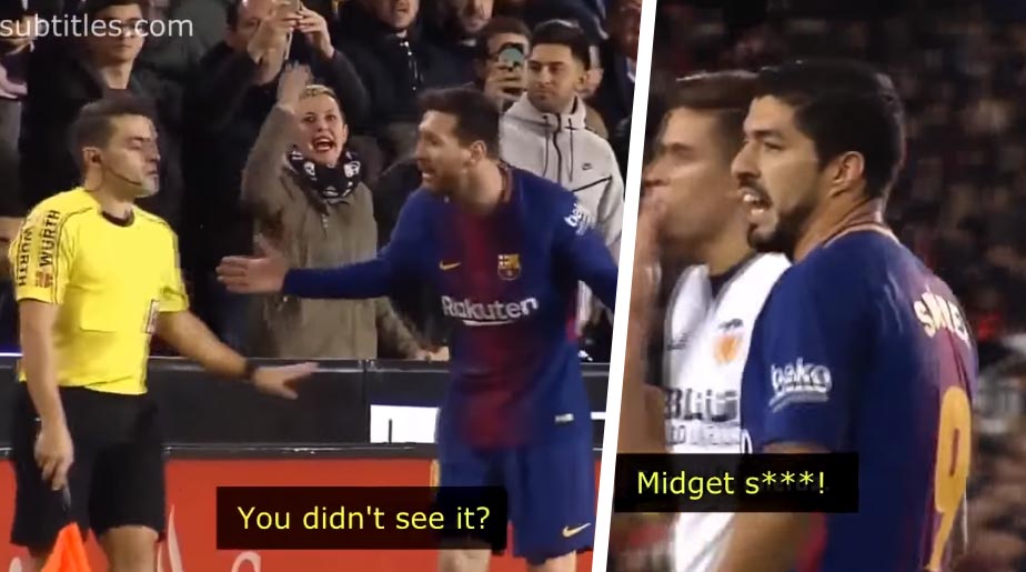 Messi prežíval jeho neuznaný gól proti Valencii relatívne pokojne. Luis Suarez naopak vulgárne vynadal rozhodcovi. Pozrite si, čo mu povedal! (VIDEO)