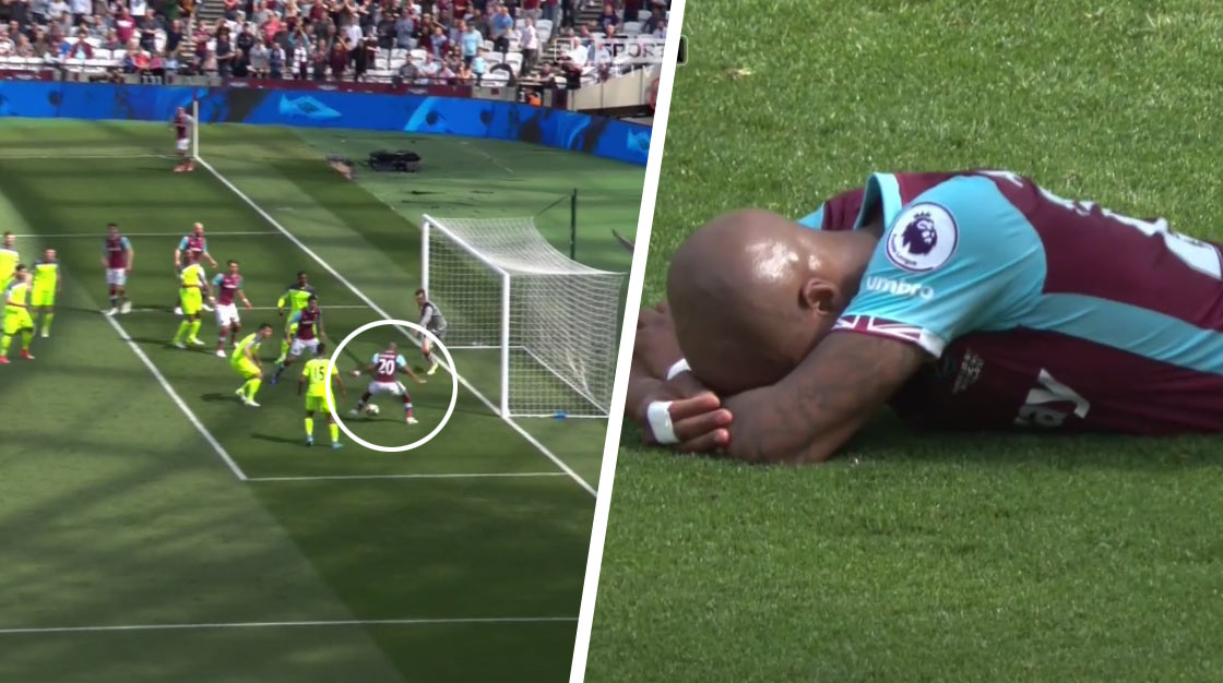 André Ayew z West Hamu strelil za sekundu dve tyčky z jedného metra! (VIDEO)